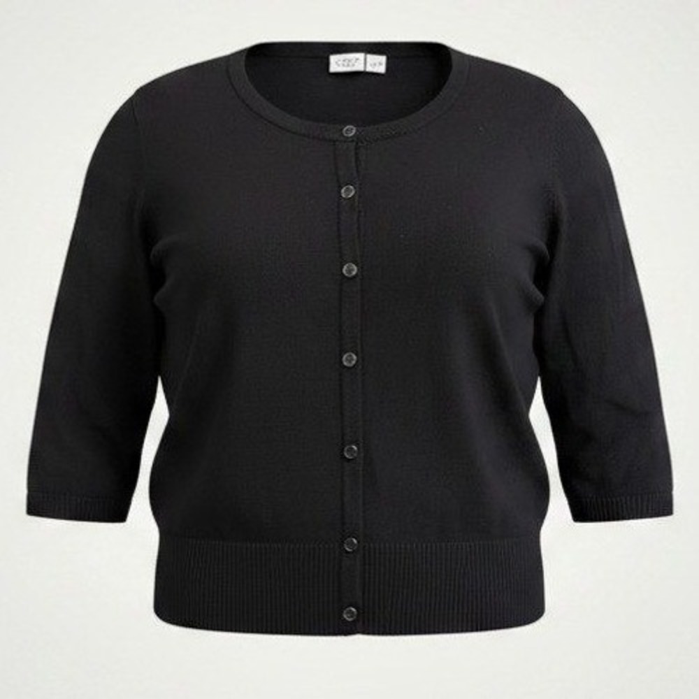 Cato Cardigan Women 22/24W Plus Black 1/2 Sleeve Button Up Knit Sweater Capsule